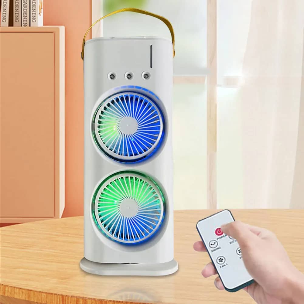 Double-Headed Air Cooler Mist Fan 3 Speeds Rechargeable Desk Air Cooler Night Light with Remote_000283